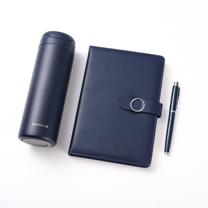 Set de Regalo de Cuaderno de Algodón Azul de Lujo, Diario Moderno y Ecológico Personalizado, Set de Regalo Empresarial con Termo, Diario y Bolígrafo - Product Image 2