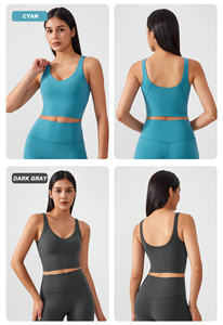 Camisetas sin mangas cortas de Fitness con cuello en V para mujer de estilo clásico con almohadillas Sujetador activo deportivo de secado rápido Entrenamiento Correr Sujetador recortado Tops - Product Image 6