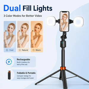 Gimbal de Seguimiento Facial con IA de 180CM y 360°, 2 Luces, Rotación Inteligente, Palo Selfie con Seguimiento Facial Automático, Estabilizador para Creación de Videos y Vlogs - Product Image 3