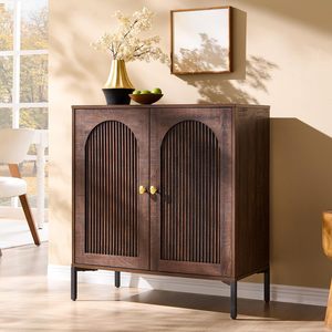 Aparador Moderno <span class=keywords><strong>de</strong></span> Madera Maciza con Almacenamiento, Aparador Alto con Arcos Acordonados y Estantes Ajustables, Barra <span class=keywords><strong>de</strong></span> Café Modular - Product Image 1
