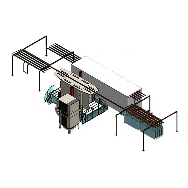 Diseño compacto de línea de recubrimiento de polvo electrostático con sistema transportador transversal