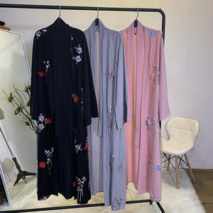 Modesto mujer moda Dubai abierto Abaya transpirable gasa elegante flor bordado tradicional musulmán ropa accesorio - Product Image 2