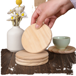 SINCERE DIY Pine Wood Coffee Tea <strong>Cup</strong> <strong>Coasters</strong> 10x10cm Round Modern Eco-Friendly - Product Image 4