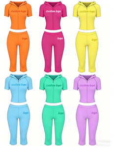Custom Logo Women Y2K 2 Piece Yoga Sets, <strong>Hooded</strong> <strong>Zip</strong> up Crop Top High Waist Leggings Yoga Activewear Loungewear Lounge Set - Product Image 1