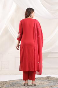 Conjunto de Kurti, Pantalón y Dupatta Rectos para Mujer, de Algodón y Seda, Bordados con Lentejuelas, Cuello Redondo, Mangas 3/4, Ropa Étnica Tradicional de Moda - Product Image 3