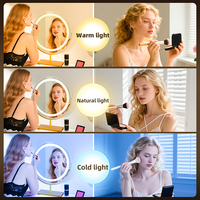 Miroir de maquillage rond sur pied avec éclairage LED, 3 couleurs réglables, écran tactile, finition métal chromé personnalisée, garantie 3 ans