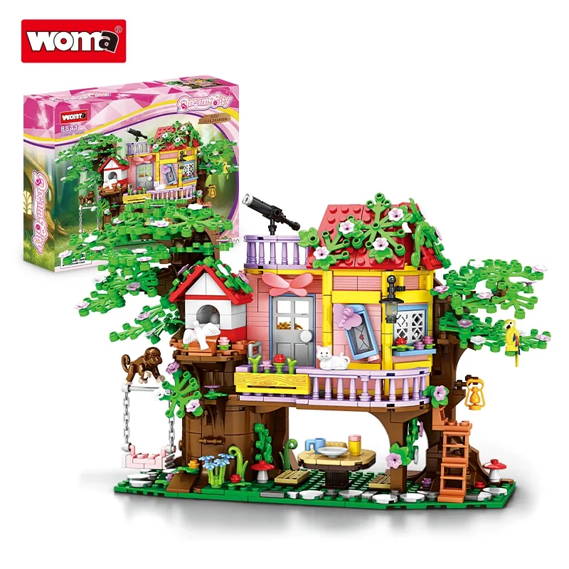 WOMA TOYS Nuevo 840 PCs casa del árbol creativa modelo ladrillo mini casa del árbol niños juguete de bloques de construcción