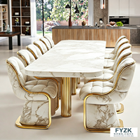 Set Meja Makan Batu Sinter Mewah FYZK 6-8 Kursi Motif Marmer Modern Produsen Furnitur Restoran Hotel OEM Kustom