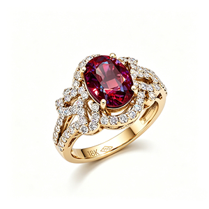แหวนค็อกเทลทองคำแท้ 18K ประดับทับทิมทรงรี ดีไซน์หรูหราสำหรับผู้หญิง - Product Image 1