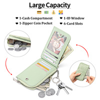 Dompet Pendek Wanita Anti-RFID Bermotif Bunga Timbul, Bahan Kulit PU, Resleting, Tempat Koin, Dilengkapi Gantungan Kunci Lepas Pasang, dan Tempat Kartu