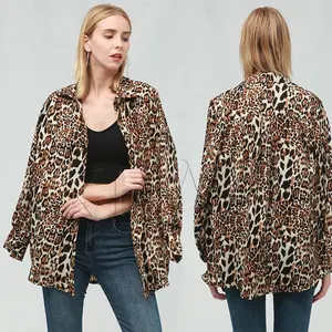 Оптовая продажа 2021 модная женская Повседневная рубашка с длинным рукавом и лацканами с леопардовым принтом