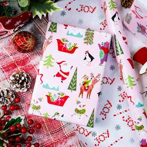 Pink Christmas <b>Wrapping</b> <b>Paper</b> Reversible Santa Penguin Design 17 In X 32.8 Ft Gift Craft Use - Product Image 2