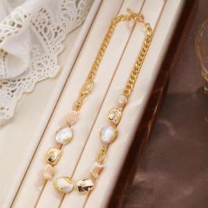 Joyería de Perlas de Agua Dulce Geométricas Barrocas Irregulares de Moda, Pulsera y Collar de Latón Chapado en Cobre para Regalo - Product Image 3