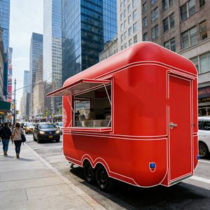 Carrito Móvil de Acero Inoxidable Rojo Neón de 4 Ruedas con Interior Vacío para Helados y Comida Rápida en Eventos Pop-Up - Product Image 3