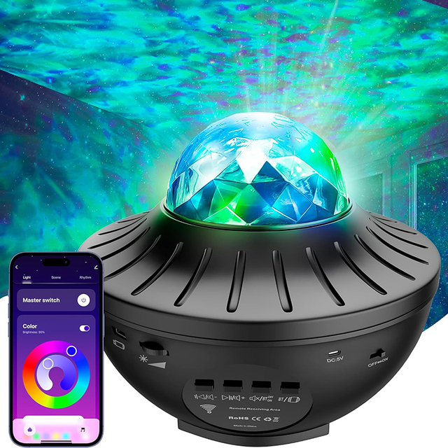 Kids USB Night Light for Music Wireless Speaker LED Star Ocean Wave Projector with Remote Control White Shade for Home Use