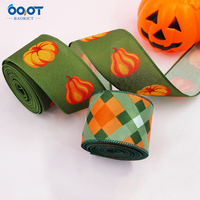 Ruban à bordure filaire pour la fête de Thanksgiving, motif citrouille verte et carreaux Buffalo, pour couronnes, décorations de porte, emballage cadeau, automne