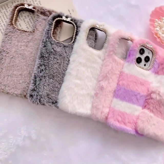 Fancy Sticker Furry Plush TPU Covers Winter Warm Hands Protective Phone Case for iPhone 11 12 13 Pro Max XR 7 8 Plus
