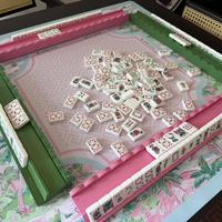 Jeu de Mahjong Aventure en Forêt Tropicale avec Tuiles Acryliques Vertes à Motifs Bambou et Fleurs – Jeu de Société Amusant pour Adultes