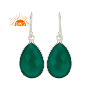 Green <b>Onyx</b> Gemstone <b>Earring</b> Pear Drop Designer Sterling Silver <b>Earrings</b> Manufacturer Jewelry - Product Image 1