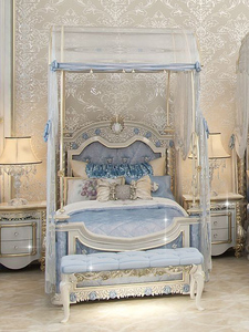 Letti Singoli Lussuosi in Stile Neoclassico, Letti Principessa in Legno Massello per Camere <span class=keywords><strong>da</strong></span> Letto Femminili, Letti Intagliati Blu <span class=keywords><strong>Sogno</strong></span> per Ragazze - Product Image 3
