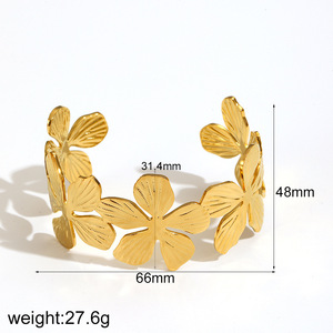 Vòng tay thép không gỉ mạ vàng 18k kiểu dáng hoa lá thời thượng, cổ điển, phóng đại, chống nước, có thể điều chỉnh dành cho nữ - Product Image 5