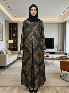Traditional Modest Rayon Abaya Muslim Women Dress Loose Ankle Length Long Sleeves Geometric <strong>Vintage</strong> Casual Business Evening - Product Image 1