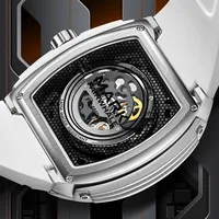 Mark Fairwhale Herren Automatische Mechanische Uhr Kohlefaser-Lünette Gummiband Wasserdicht Leuchtend Sport-Chronograph FW-6660