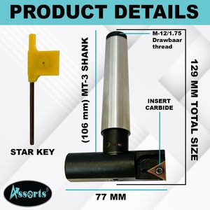 Assorts 3 Inch Indexable Fly <b>Cutter</b> Mt3 Shank M12 X 1.75 Drawbar <b>Thread</b> Tcmt 1604 Carbide Insert Compatible Vertical Milling - Product Image 4