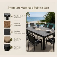 Table de jardin extensible en bois, ensemble table et chaises d'extérieur 12 places, ensemble de salle à manger, mobilier d'extérieur durable, structure en aluminium, plastique