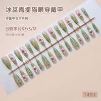 Z1393 Faux ongles à presser faits main, motif œil de chat, fleur de raisin vert, style INS élégant, en ABS de qualité supérieure, vente en gros, en stock