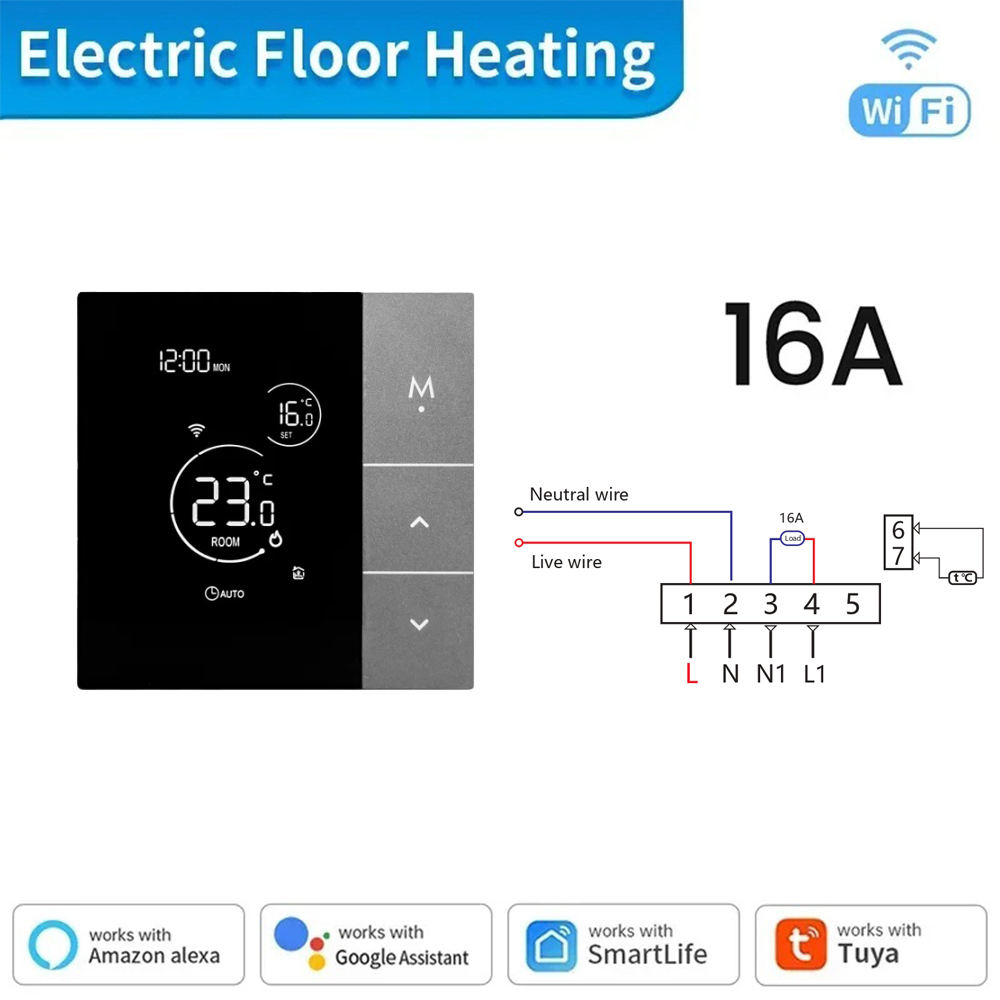 Calefacción por suelo radiante eléctrica negra 16A