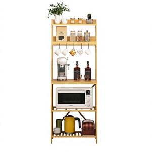 Étagère de cuisine en bambou durable Trironsun à 5 niveaux, à fixer <span class=keywords><strong>au</strong></span> <span class=keywords><strong>mur</strong></span>, avec étagères ouvertes et 10 crochets en forme de S, rangement utilitaire pour la cuisine (Nature) - Product Image 1