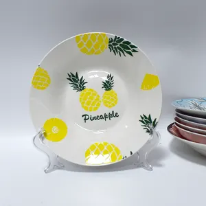工場直接中国フル印刷スーププレートパッド印刷パイナップルデザインプレート白磁器ディナープレート皿