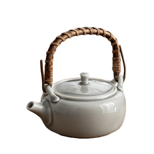 MSH Ice Gray Glazed Beam Pot Modern High White Porcelain Durable Portable Gongfu Teapot Rattan Tiliang Family - Product Image 1