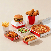 Boîte d'emballage alimentaire imprimée à motifs recyclable pour la Coupe du monde : burger, frites, sandwich au poulet, pizza, salade, etc.