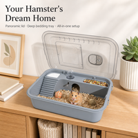 Jaula Grande Transparente de Plástico para Hámster con Vista Panorámica, Villa de Lujo con Accesorios, Zona de Baño, Alimentación y Bebida para Interiores