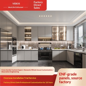 Meuble <span class=keywords><strong>de</strong></span> cuisine moderne en mélamine, personnalisé, modulaire, écologique, avec îlot central et grand espace <span class=keywords><strong>de</strong></span> rangement, pour l'exportation. - Product Image 4