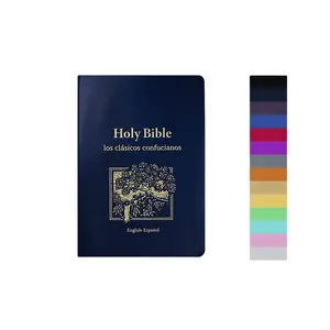 Casa de Impressão de Livros de Vendas de Fábrica OEM Desenho personalizado Tamanho grande estampagem a quente PU Couro capa macia Bíblia Sagrada em Espanhol
