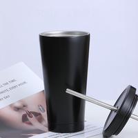 Gobelet isotherme en acier inoxydable à double paroi avec revêtement en poudre, avec paille, 18/26 oz, anti-fuite, sans BPA, avec poignée, personnalisable