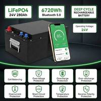 Batterie LiFePO4 intelligente 24V 280Ah avec application Bluetooth, BMS intelligent, coupure d'alimentation à distance et alerte haute température