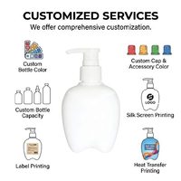 Bouteilles pompe PET mignonnes en forme de dent 150ml/200ml/300ml – Flacons distributeurs vides en plastique pour bain de bouche, huiles essentielles, nettoyant visage