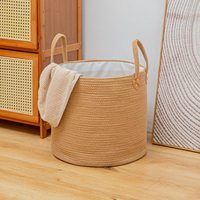 Panier de rangement rond en corde de coton tressé à la main avec poignées, 16 po de long x 16 po de large x 14 po de haut, capacité de 60-80 L