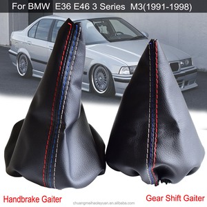 Kenop Tuas pemindah gigi, penutup bot kulit hitam untuk BMW <span class=keywords><strong>E46</strong></span> 3 Series E36 M3(1991-1998) dengan rem tangan