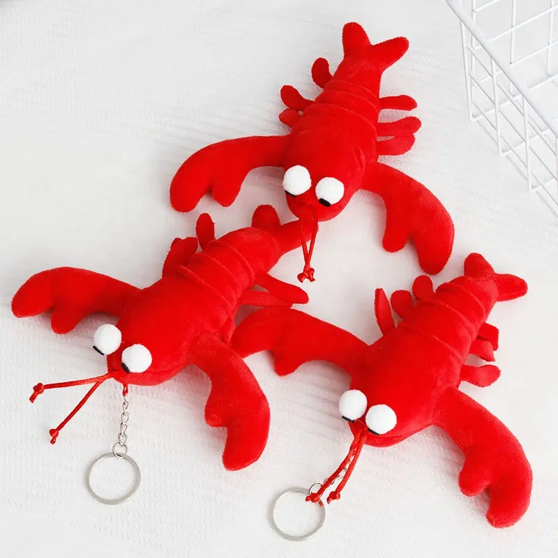 귀여운 빨간 가재 견면 벨벳 장난감 Keychain 견면 벨벳 박제 가재 작은 동물성 견면 벨벳 장난감