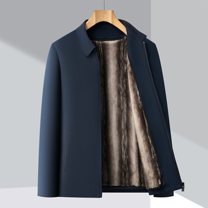 Toptan Özel Dut İpeği Çıkarılabilir Vizon Kürk Astarlı Erkek Yaka Fermuarlı Rüzgarlık Sonbahar ve Kışlık Sıcak Mont - Product Image 1