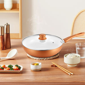 Multifunción 28cm La <span class=keywords><strong>mejor</strong></span> cocina Antiadherente Cocina Mango de madera Corea Aluminio Cerámica <span class=keywords><strong>Wok</strong></span> Pan con tapa de vidrio - Product Image 4