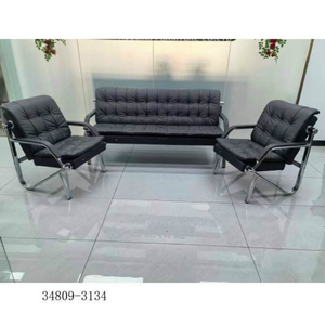 Conjunto de Sofás de Oficina Modernos de Cuero 1+1+3 Plazas con Estructura de Acero Inoxidable para Oficina en Casa y Espacio Comercial - Product Image 5