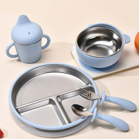 Yiyabb Ensemble de vaisselle pour bébé en acier inoxydable de qualité alimentaire de 8 pouces, sans BPA, avec assiette, bol, cuillère et fourchette, ventouse en silicone confortable pour enfants