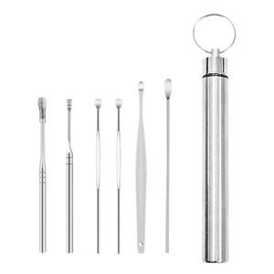 Juego de limpiadores de oídos de acero inoxidable de 6 piezas, portátil, con llavero, herramienta de limpieza de oídos con resorte en espiral - Product Image 5