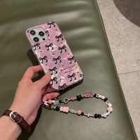 Coque nœud papillon de style coréen pour iPhone 16 Pro Max 15 14/13 7 Plus Design d'ondulation d'eau rose avec artisanat en galvanoplastie pour fille